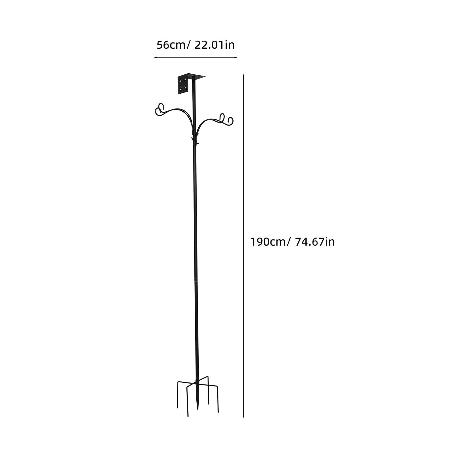 Supporto per Mangiatoia per Uccelli da Giardino 76 Pollici | Metallo Nero, 4 Ganci Shepherd e Base a 5 Punte, per Birdhouse e Wild Bird All'aperto