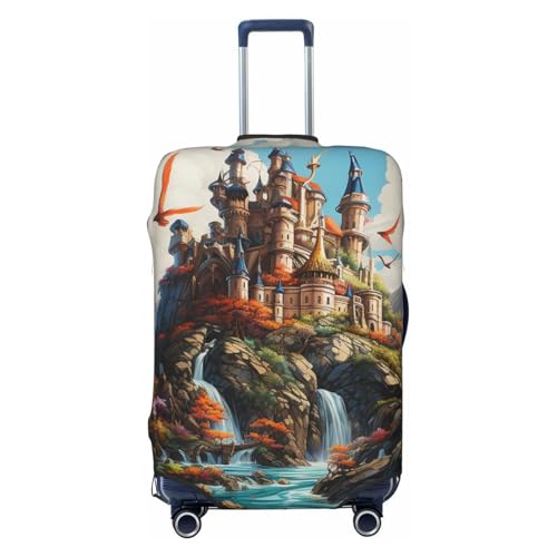 Dragon and Castle Medieval Vintage Elastic Travel Luggage Cover Travel Suitcase Cover for Trunk Case 19''-32'' Luggage Protective Cover