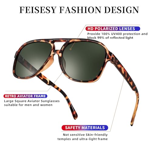 Image of FEISEDY Vintage Retro 70s Plastic Aviator Sunglasses Women Men Classic Large Squared Frame B2751