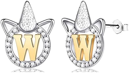 Unicorn Initial Stud Earrings for Girls Women, Sterling Silver Alphabet Letter Earrings Birthday Christmas Jewelry Gifts for Daughter Granddaughter Nieces