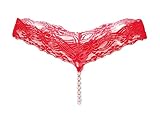 micro corner slipstones Spitzen String Damen Slip String Tanga Perlenstring Micro String Dessous mit Perle (rot)