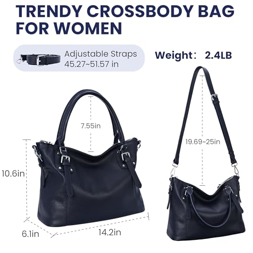 Image of HESHE Leather Purses and Handbag for Women Shoulder Bag Tote Top Handle Bag | Genuine Designer Large Capcity Hobo Crossbody Satchel Travel Work Ladies Zippered Ladies Daily Bag Adjustable Long Strap
