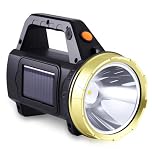 Rechargeable LED Torch Camping Lights with 1200mah USB and Solar Charging 20W High Power Beam Flashlight Waterproof Outdoor Searchlight 3 Modes Portable Lightweight Lantern Emergencies Work Light