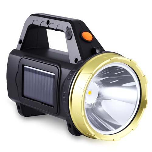 Solar Rechargeable Spotlight Flashlight, 3 Modes Rechargeable Multifunction Lights Super Bright LED Searchlight,Lightweight Waterproof Portable Spotlight for Emergency,Outages,Hunting,Hiking, Camping