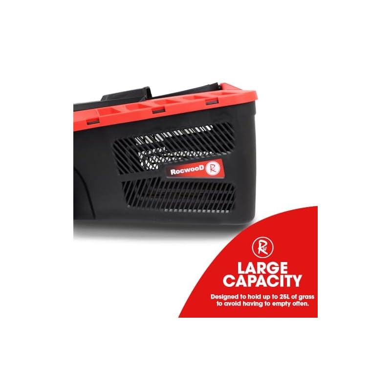 Cordless Lawnmower 33cm RocwooD 20V 2 x 2.0AH Batteries & 1 x Charger 35cm Rotary Blade 25L Grass Catcher 25-40-60mm Cutting Height Adjustment - Image 5