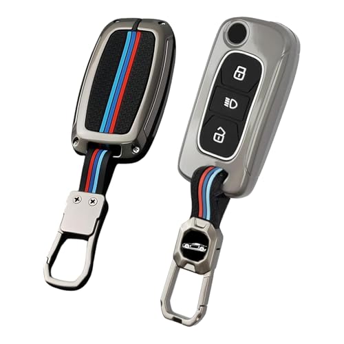 Image of KINGSWAY Tata Car Key Cover and Keychain Perfect Shape and Compatible with 3 Buttons Smart Key of All Tata Cars, Remote Key Shell, Key Case, Car Key Chain Cover, 360 Protection, Gunmetal Grey