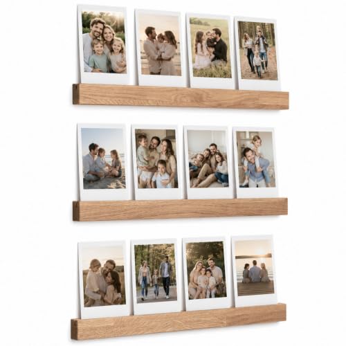 Generisch Bilderleiste Holz Eiche 3er Set Fotoleiste aus massiver Eiche Schmale Bilderleiste Wandregal im skandinavischen Stil Bilderleiste ohne Bohren oder zum Schrauben