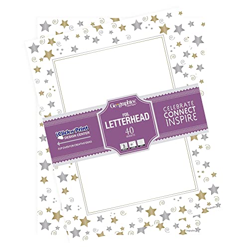 Papier à lettres décoratif Geographics avec étoiles et tourbillons blancs lot de 40