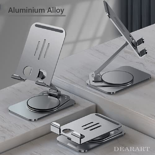 Image of DEARART Grey Cell Phone Stand, 360 Adjustable Phone Stand for Desk, Foldable Phone Holder Fully Carried Easily, Disc Base