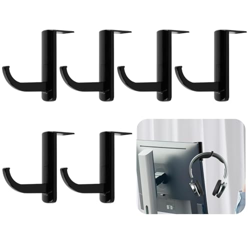 Lot de 6 Supports pour Casque D'écoute pour Moniteur, Facile à monter, Idéal pour l'ordre au Travail ou au Bureau (Noir)