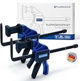 Falkenwald® Einhandzwinge Set 2 Stück zum Spannen, Dehnen, Fixieren mit einer Hand - Klemmzwinge für Führungsschiene - Spannzwinge Zwingen Einhandzwingen