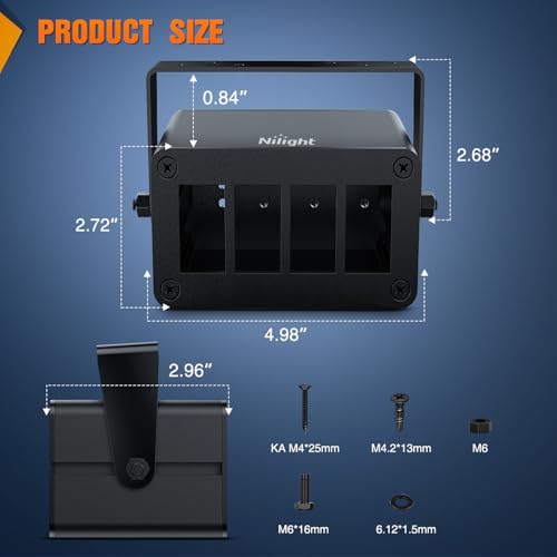 Image of Nilight 4 Gang Rocker Switch Box Detachable Housing 4 Holes Aluminum Panel | Rotatable Mount Bracket DIY Installation Housing with Rocker Switches Voltmeter USB Socket for Boats Cars RVs Trucks 12V 24V
