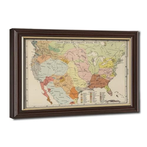 Carte des tribus indiennes amérindiennes poster toile déco murale
