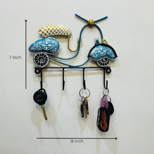 Image of SHREE 'O' GREEN TECH Metal Stylish Wall Art Scooter Key Holders with Hooks Decorative Multicolor Wall Hangers for Keys & Retro Home Decor | Perfect for Entryway, Living Room, Office & Cafe (9x7 Inch)