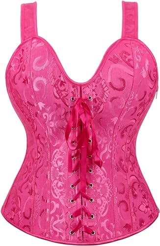 Image of Women's Lace up Gothic Jacquard Shoulder Straps Tank Overbust Shaper Corset Bustiers Top