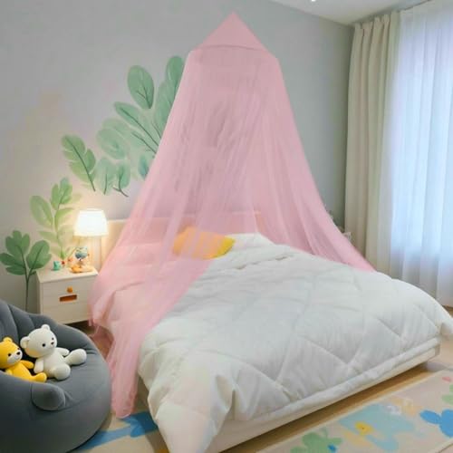 Eimilaly Bed Canopy Mosquito Net, Bed Canopy for Girls Room Decor - Insect Protection Hanging Canopy for Adults, Babies, Outdoor Camping, Pink/Single...