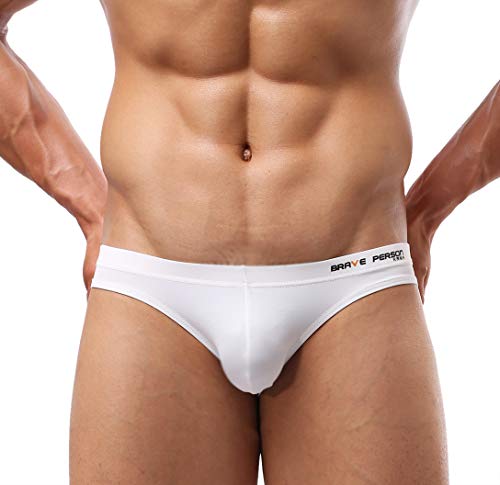 BRAVE PERSON Fashion Sports Underwear Low Waist Swim Briefs for Men B1129 (S, White)