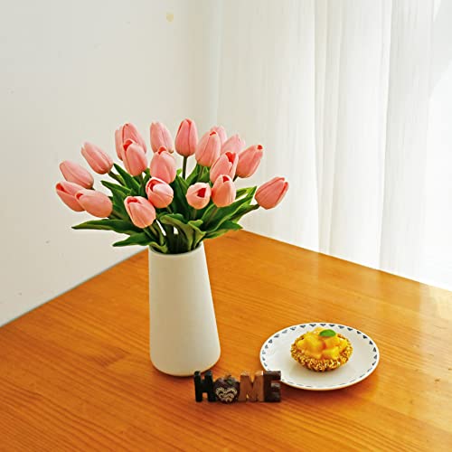 Image of ONLY ART Artificial Light Pink Tulips 20 Pcs - 13.5 Inch PU Faux Flowers with Bendable Stems for Home Decor, Wedding Centerpieces, DIY Floral Arrangements, New Year and Valentine's Day