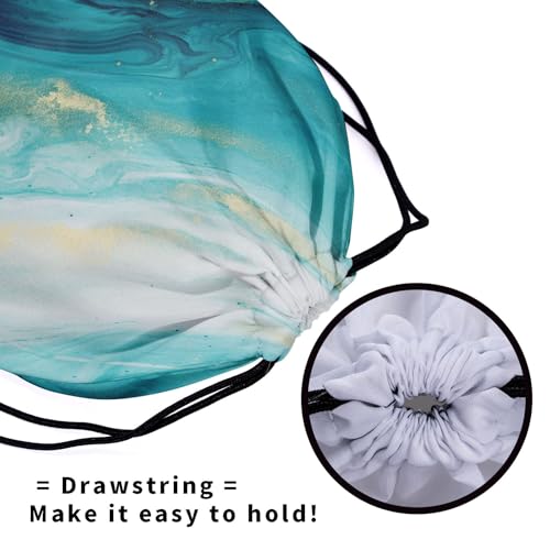 Image of Nerxy Teal White Marble Texture Drawstring Gym Bag - Marble Grip Bag for Gymnasts, Travel, Sports