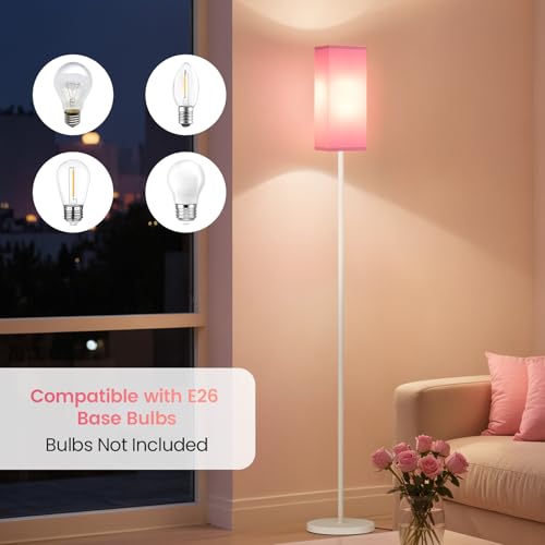Image of 64.6 inch Floor Lamp, Pole Lamp with Foot Switch, Modern Standing Lamp Shade, Minimalist Freestanding Lamp (Bulb Not Included), for Living Room, Bedroom Office ETL Listed,White and Pink WP07LD05