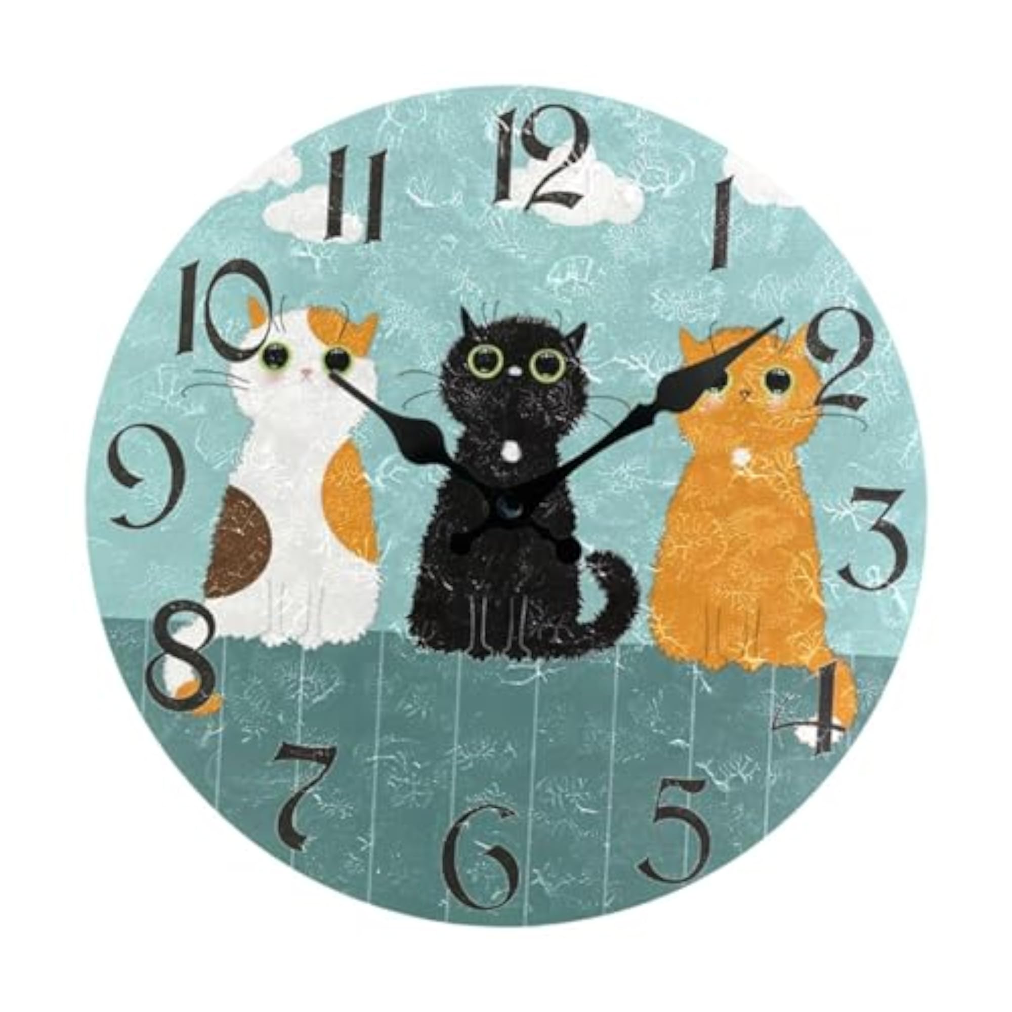 Rustic Silent Cat Wall Clock, Indoor Decor