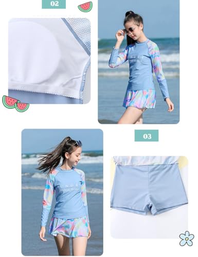 Image of Girls Short Sleeve Rash Guard Sets Swimsuits Two-Piece Beach Swimwear Quick Dry Bathing Suits UPF 50+ 8-16 Years