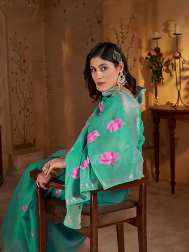 Image of SWORNOF Womens Linen Silk Saree | Saree for Women With Unstitched Blouse | Saree with Blouse Piece | Soft and Skin Friendly