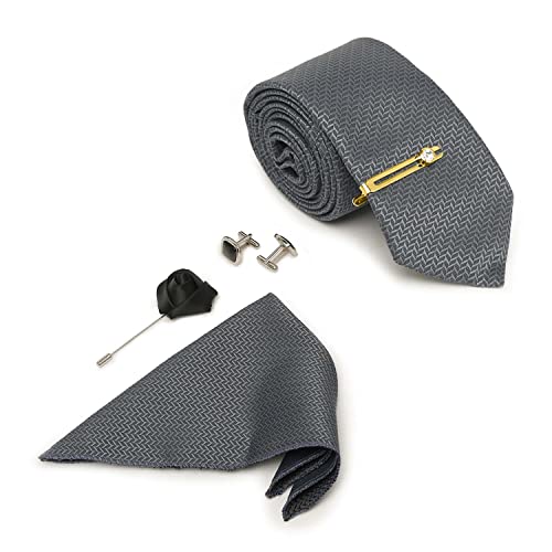 Image of MUTAQINOTI Mens Woven Premium Silk Necktie Suit Accessories Set With Pocket Square Cufflinks Brooch Golden Tie Pin (TEGP2)