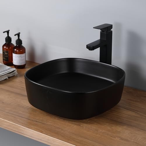 DILECI - Vasque à Poser Salle de Bain Noire Mate - Lavabo Carré avec Courbes Arrondies - Design Contemporain et Finition Élégante et luxe - Compacte et Facile à...