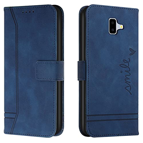 Lihondar Funda para Samsung Galaxy J6 Plus 2018, Carcasa Samsung J6 Plus 2018 con Tapa y Tarjetero Billetera, Capa Tipo Libro Flip Case Wallet, Telefono Cubrir Móvil Phone Cover Piel Protector (Azul)