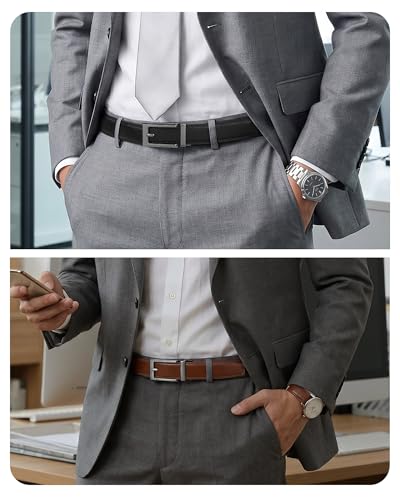 Image of CHAOREN Click Belt for Men 2 Pack - Mens Dress Belt 1 1 /4 inch in Packing Box - Design Belt Meet Almost Any Outfit and Occasion