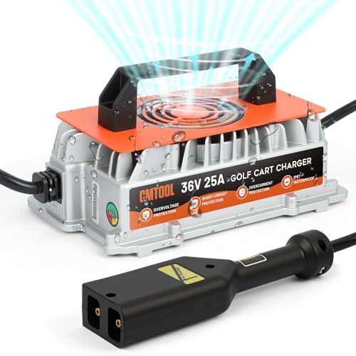 25 Amp 36 Volt Golf Cart Battery Charger for EZGO TXT, IP67 Waterproof, Fully Automatic Golf Cart Charger 36 Volt EZGO Smart Fast Charging with D Style Plug, 16Ft Cable, for Lead-Acid Batteries