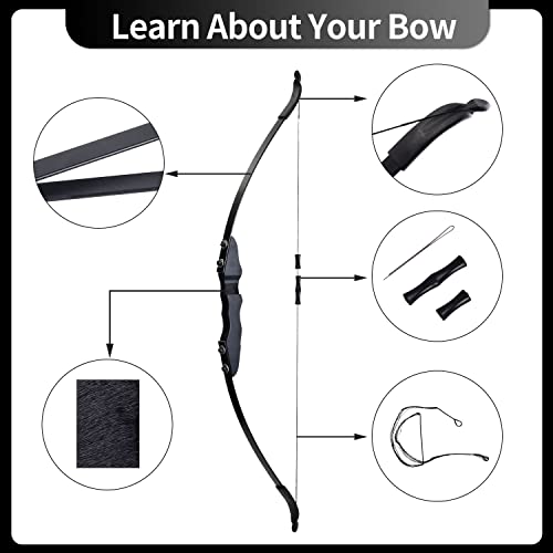 Fenjaner Archery Takedown Recurve Bow And Arrow Set Long Bow And Arrow Kit For Hunting Outdoor Shooting Training 40 Lb (Black2) #TOP2
