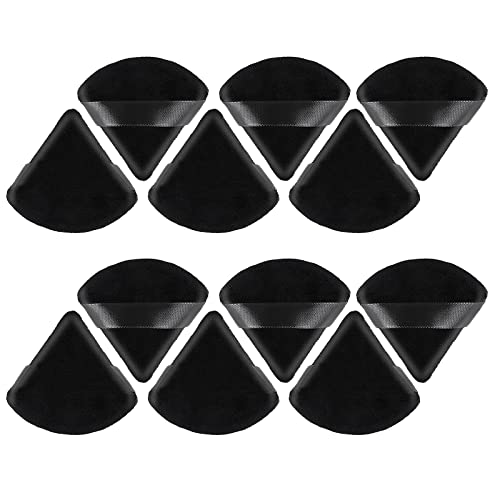 Sibba 12Pcs Powder Puff Triangle Shape Face Makeup Puff for Loose Powder Foundation Soft Cosmetic Sponge Wet and Dry Powder Puff Pads Large Body Cotton Powder Cushion Puffs (Black)