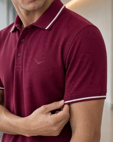 Image of NOBERO Men's Travel Polo T-Shirt | Premium Cotton Stretch Fabric | Anti-Odor & Water-Repellent | UPF 50+ Sun Protection | Regular Fit Polo Collar Casual Wear