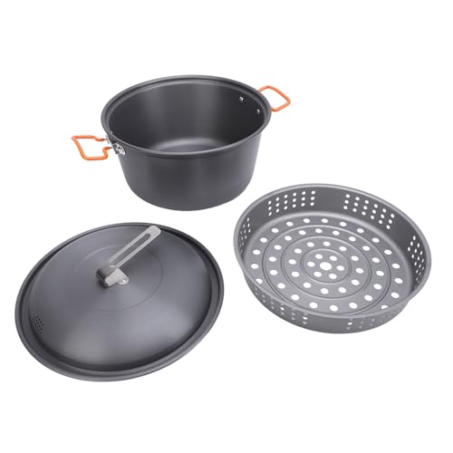 CFTGIW Outdoor-Picknicktopf, 5 L, Großes Fassungsvermögen, Tragbares Camping-Kochgeschirr-Set Zum Grillen, Kochen, Kochen, Dämpfen, Grillen, Doppelgriffe. Typische Zutaten, um den Bedürfnissen der