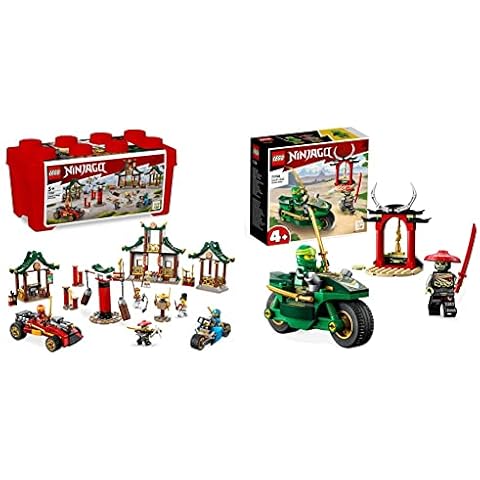 LEGO 71787 NINJAGO Kreative Ninja Steinebox, Spielzeug Aufbewahrungskiste mit Ninja-Auto und Motorrad, Dojo und Minifiguren für Kinder ab 5 Jahren & 71788 NINJAGO Lloyds Ninja-Motorrad, ab 4 Jahren Cover