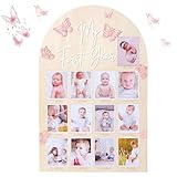 RSOLIET My First Year Wood Photo Board - Butterfly 1st Birthday Party Decorations,One Year Photo Milestone Board,Baby Girl 1-12 Months Photo Wooden Board,Butterfly Milestone Board Baby Shower