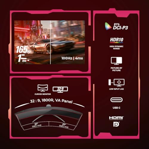 Image of AOC AG493UCX2 48.8″ Curved Gaming Monitor - Black | Dual-QHD 5120x1440 (32:9) |165Hz Refresh |1ms MPRT, FreeSync Premium | DisplayHDR400 | USB-C & KVM | UltraWide VA Panel