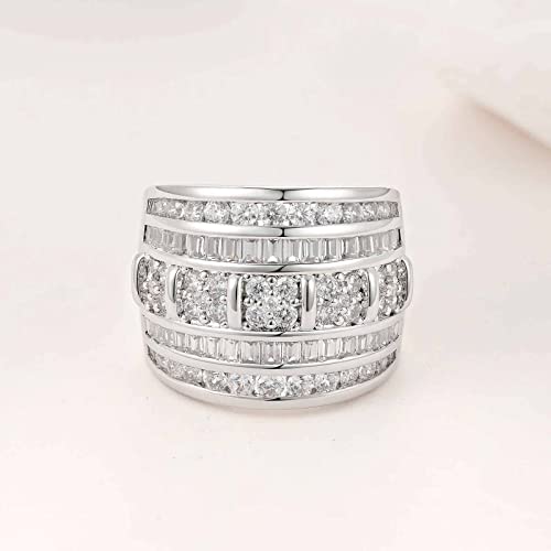 Wide Wedding Bands for Women AAAAA Cubic Zirconia Stackable Rings Engagement Bridal Eternity White Gold Size 53