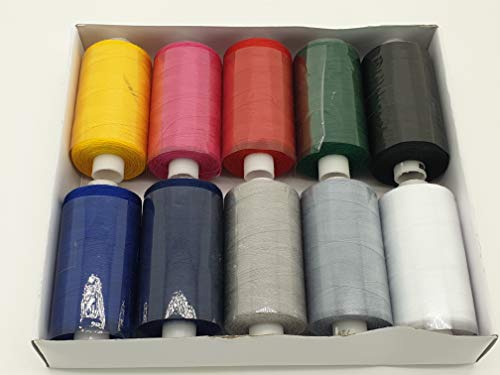 10 SPOOLS of 1000 Yards 100% Polyester Sewing OVERLOCKER Thread, Premium Quality by MNJ-Trimmings (Mix Option 6)