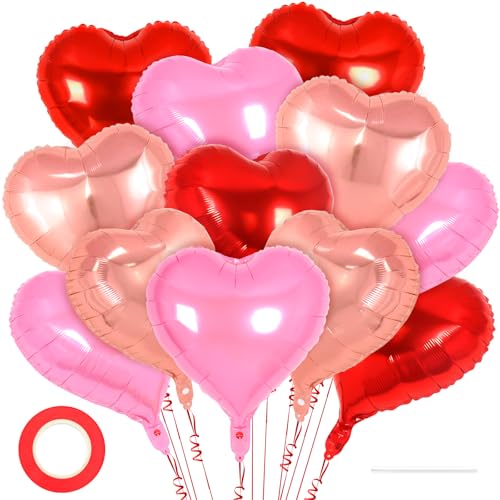 Image of 12 Pcs Colorful Heart Balloons,18 Inch Heart Foil Balloons Love Balloon Valentine Balloon for Birthday Party Wedding Engagement Party Baby Shower Valentine Day Decorations