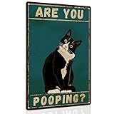 ALKB Bathroom Sign Tuxedo Cat Wall Decor Funny Metal Sign 8x12 Inch - Are You Pooping - Wall of Glory Decor Black Cat Sign