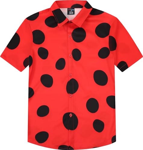 Image of COSLAND Boys Ladybug Hawaiian Shirt Kids Animal Print Insect Button Down Shirt, Red, Large