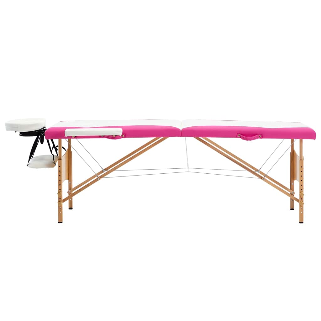 aphrophina Comforting Foldable Massage Table for Relaxation and Ease, Adjustable Height, White and Pink, Home or Professional Use