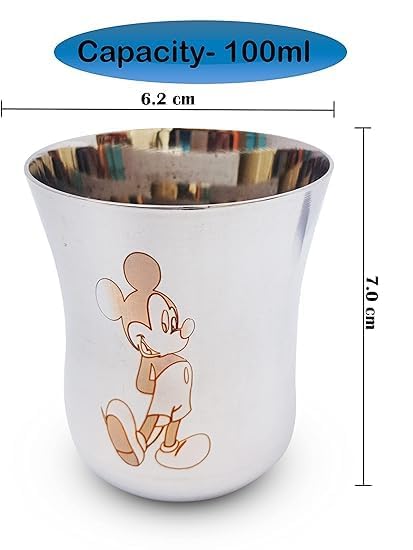 Image of TANISHI KITCHEN'S Stainless Steel Mickey Character Small Drinking Glass for Water /Milk- Set of 6, 100ml Each | Kid-Friendly Cartoon Steel Drinkware | Break-Resistant & Dishwasher Safe