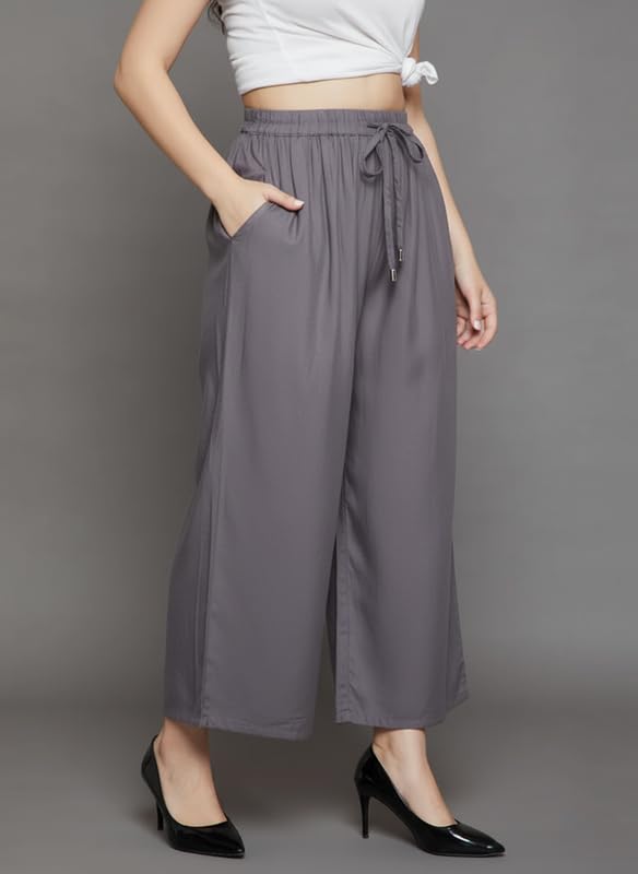 Image of Super Soft Viscose Rayon Flared Palazzo Pants for Women Stylish Wide Leg Straight Relaxed Fit Casual Ethnic Office Wear