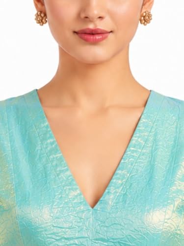 Image of Thevasa Women's Everyday Divine Depth V Neck Half Sleeves Blouse