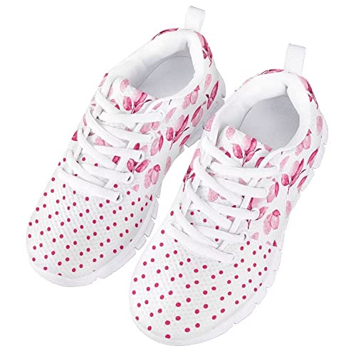 AmzPrint Brown Polka Dot Shoes for Girls Outdoor Fashion Lightweight Lace-Up Flat Yellow Athletic Shoes Girls Size 33