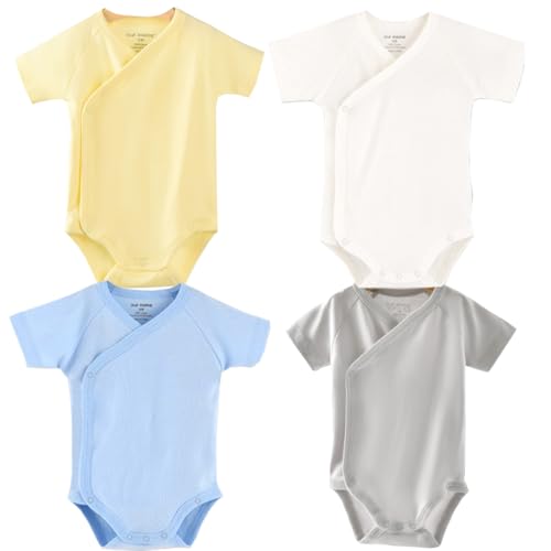 Image of Baby Boys Girls Short Sleeves Kimono Clothes Cotton Baby Side-Snap Bodysuit Pack of Baby Layette Set
